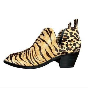 Dolce Vita Sonni Real Fur Leopard Booties‎ Women’s Low Cut Slip On Low Heel